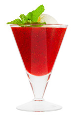cocktail with ice cream and strawberry puree in glass  bowl, iso