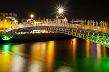 The ha'penny bridge in Dublin at night, Ireland