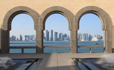 Doha skyline view from Museum of Islamic Art, Qatar