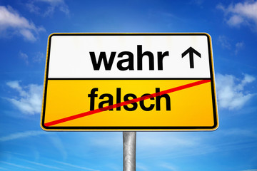 Ortsschild Wahr und Falsch