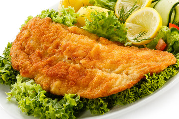 Fish dish - fried fish fillet with vegetables