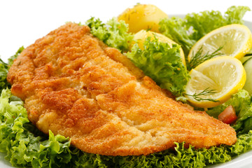 Fish dish - fried fish fillet with vegetables