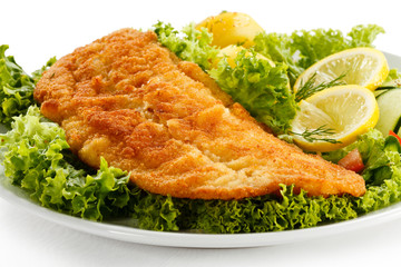 Fish dish - fried fish fillet with vegetables