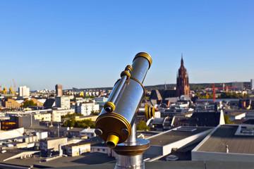 Naklejka na ściany i meble telescope on platform with view to Frankfurt