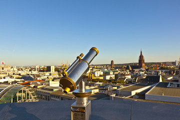 Fototapeta na wymiar telescope on platform with view to Frankfurt