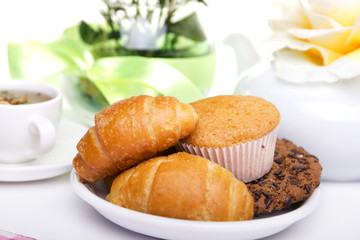 breakfest with tea and fresh baking