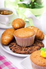 breakfest with tea and fresh baking