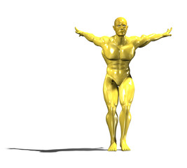 Gold hero man statue ready to jump