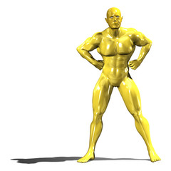 Gold hero man statue in confident pose