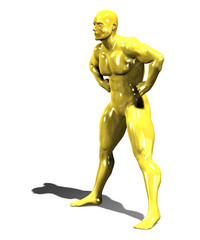 Gold hero man statue in confident pose