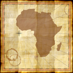 Africa map on old paper with coffee stains