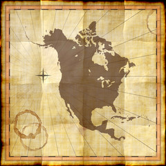 North America map on old paper with coffee stains