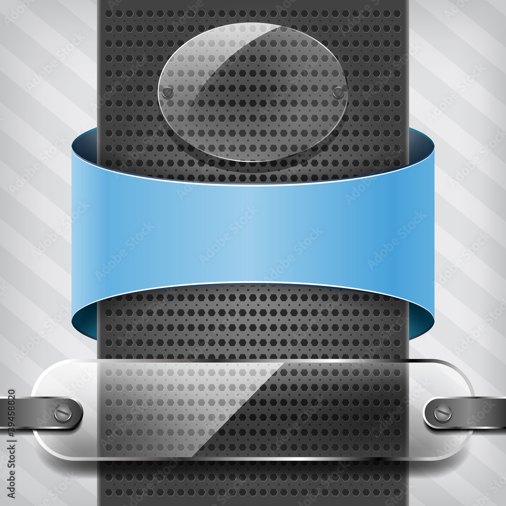 Poster blue label with transparency frames on the metallic background