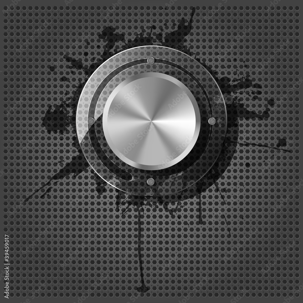 Poster chrome volume knob with splash on the metallic background