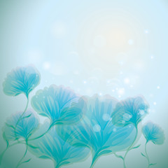 Flowers in Cold sunrise / Abstract blue background - 39459455