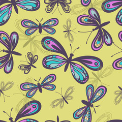 Fototapeta na wymiar Stylized butterflies seamless pattern