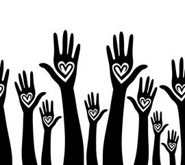 People hand like heart united seamless background.