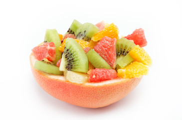 Fresh fruits salad on white background