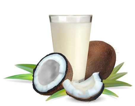 Coconuts And A Glass Of Coconut Milk