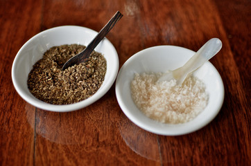 Salt and Pepper in Small Dishes
