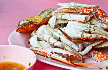 Thai seafood, boiled crab with spicy sauce