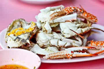 Thai seafood, boiled crab with spicy sauce
