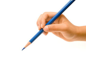Hand Holding Blue Pencil