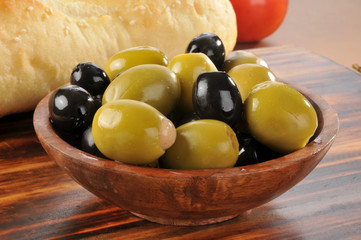 Green and black olives