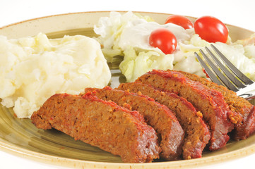 Closeup of meatloaf dinner