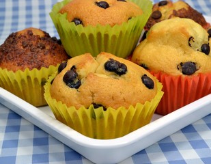 Home made chocolate chip muffins on a plate