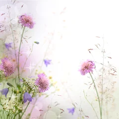 Crédence de cuisine en verre imprimé Printemps Belle bordure florale pastel - arrière-plan flou