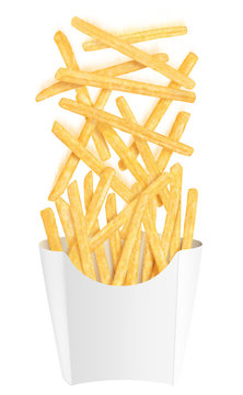 French fries falling into packaging
