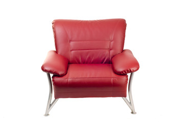 Red leather chair isolated on white