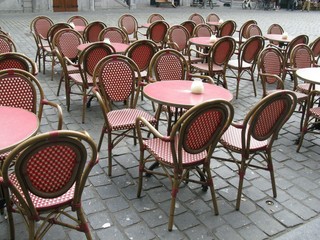 An empty terrace in the center of Breda in the Netherlands