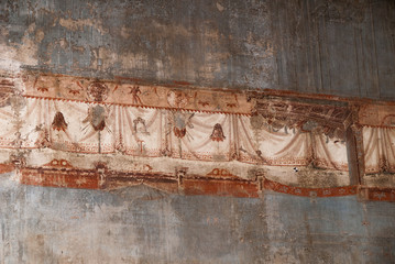 Damaged Fresco in the buried Roman city of Herculaneum Italy © quasarphotos
