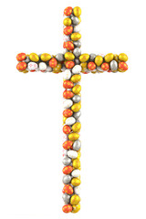 Cross made ​​of many Easter Eggs. 3d render