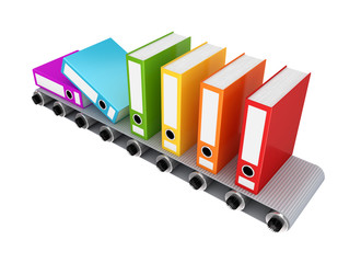 Colorful office folder on conveyor.