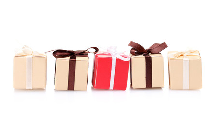beautiful gifts with bows isolated on white