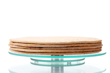 cakes for cake on glass stand  isolated on white