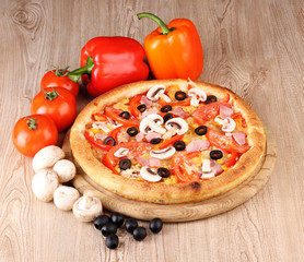 Aromatic pizza with vegetables and mushrooms