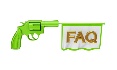 Green revolver shooting a bunner with word FAQ.