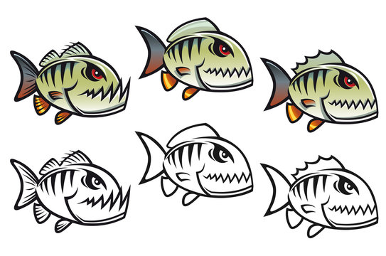 Angry cartoon piranha fish