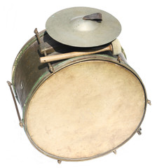Big vintage orchestral drum on white background