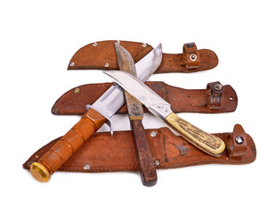 Old hunting knife in a leather case