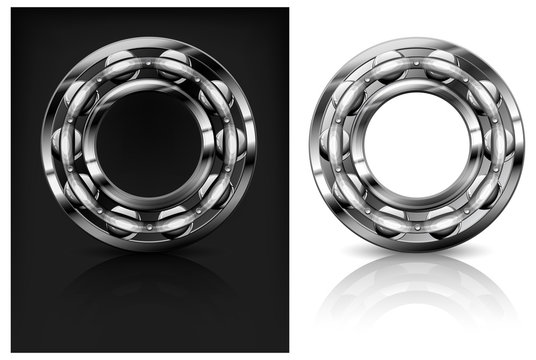 Metal roller bearings on white & black background, vector illust