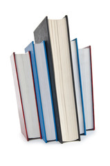 Books in high stack isolated on white