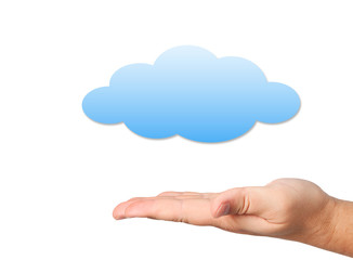 Hand and cloud on white background