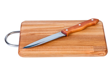 Kitchen knife on a cutting board.