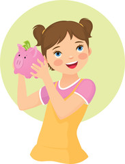 Little girl holding piggy bank