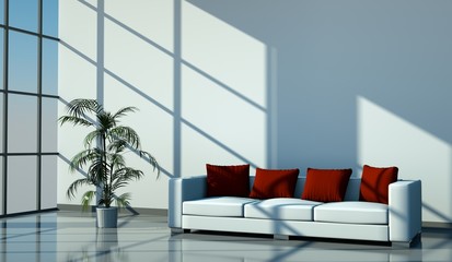 Wohndesign - Sofa vor Fensterfront
